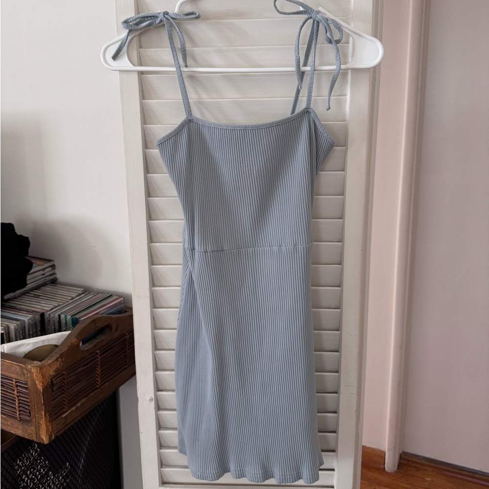 Baby Blue Striped Mini Dress with Adjustable Straps